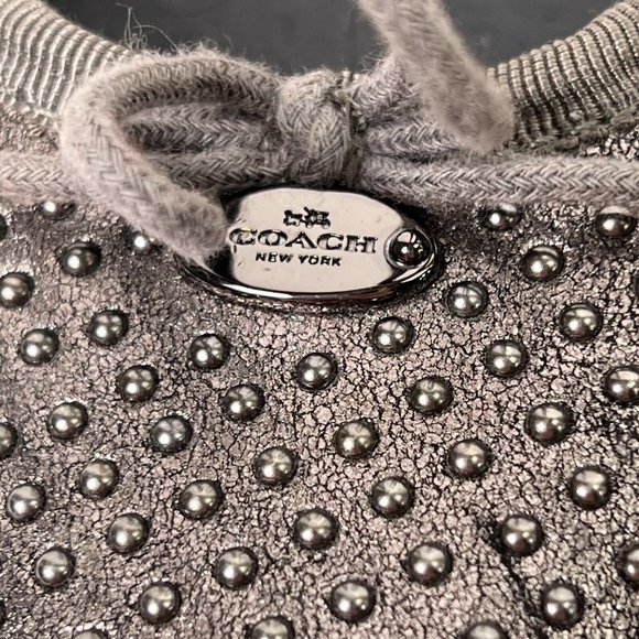 Coach Lara Studded Gray Leather Metallic Slip On Comfort Lace Ballet Flats 6 B - Picture 9 of 10